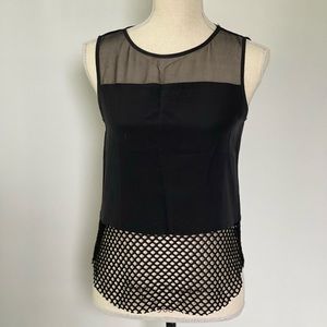 NWOT Silk Charlie Jade Anthropologie Black Stretch Mesh Open Weave Top